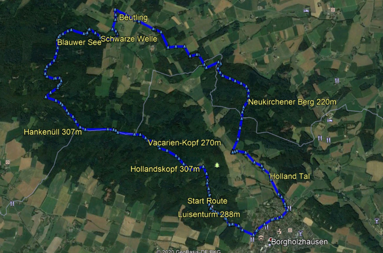 routekaart rondwandeling Borgholzhausen