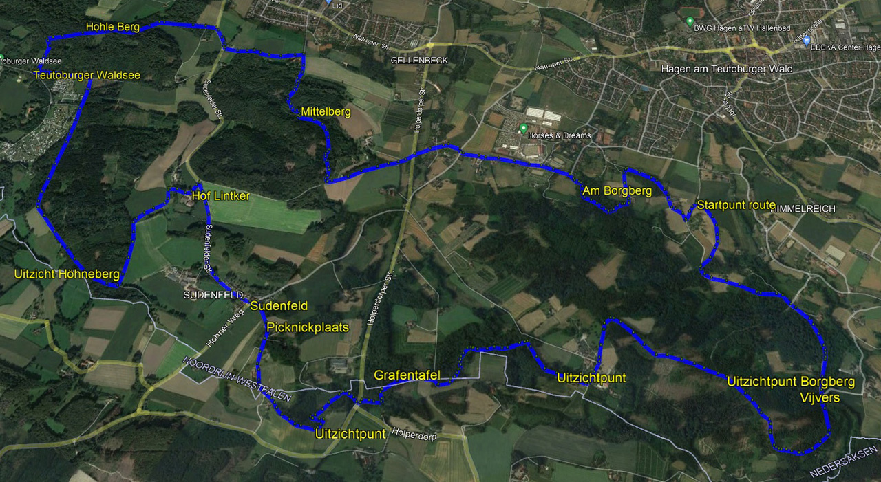 routekaart rondwandeling Hagen am Teutoburgerwald