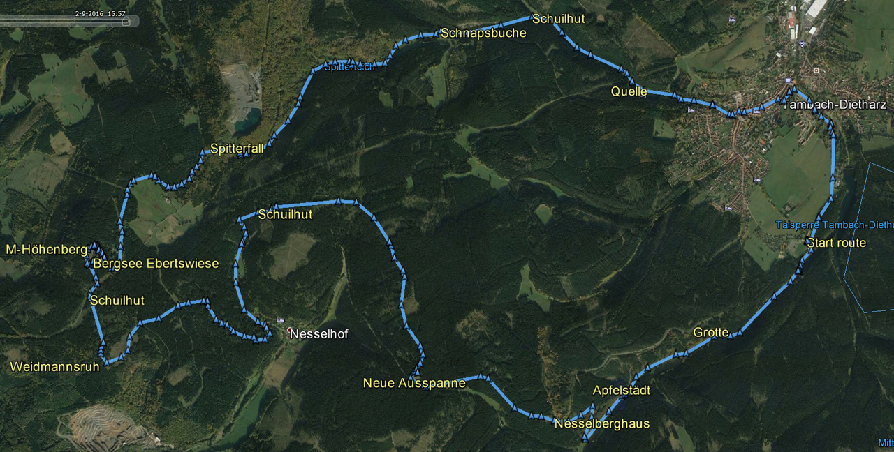 routekaart rondwandeling Tambach-Dietharz