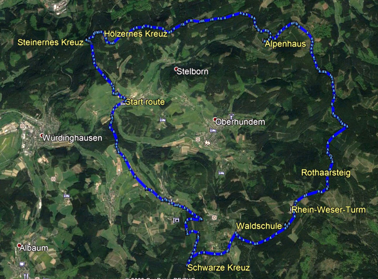 routekaart rondwandeling Selbecke Kirchhundem Sauerland