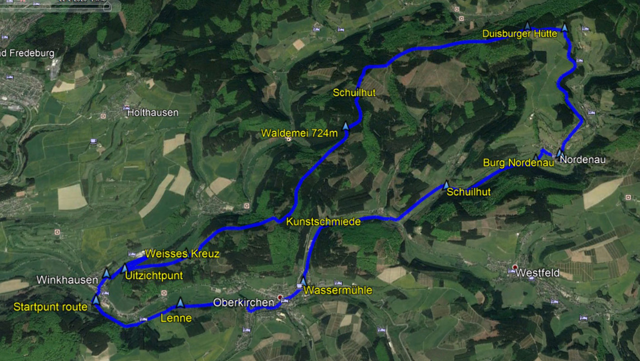 routekaart rondwandeling Winkhausen Nordenau