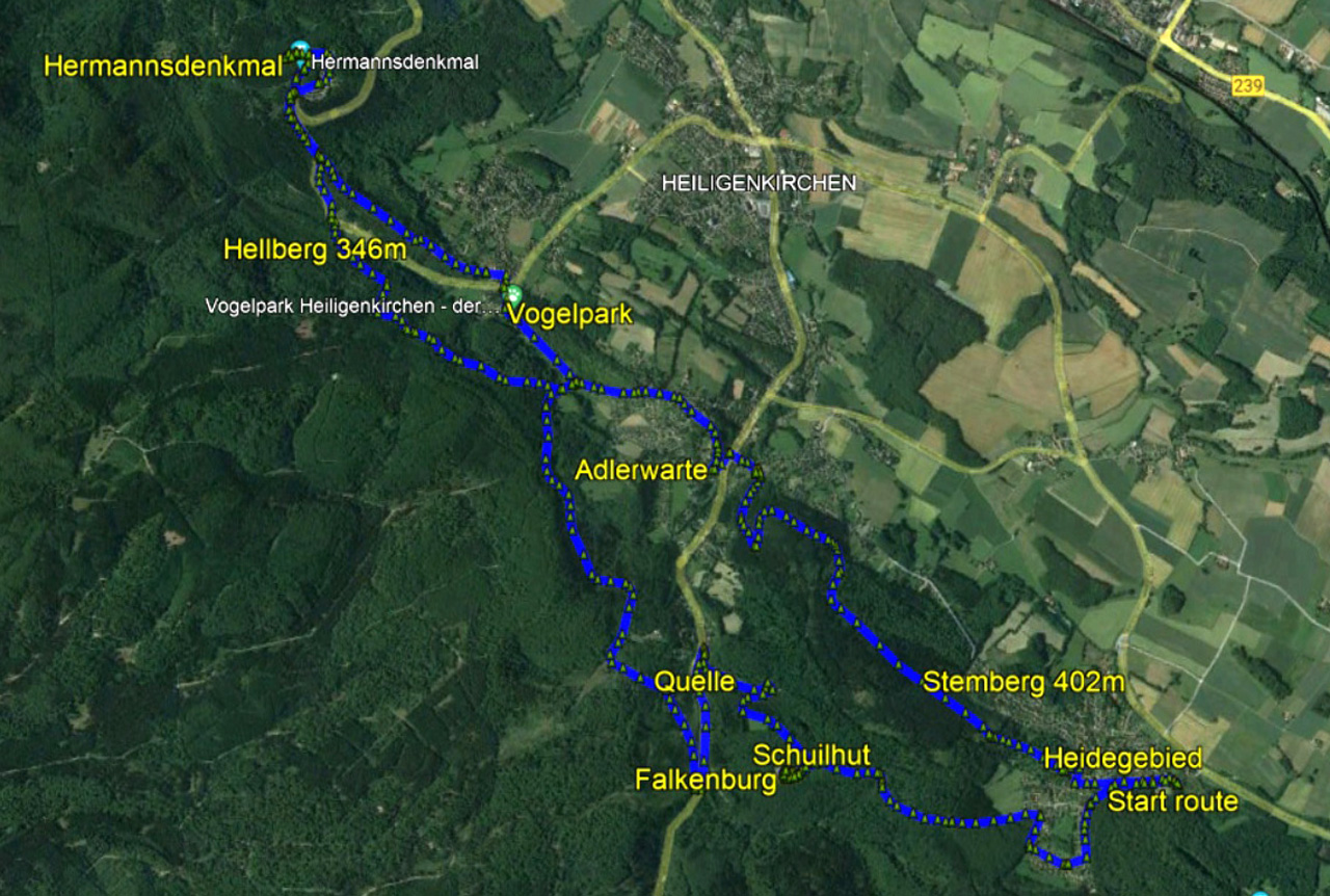 routekaart rondwandeling Falkenburg Hermannsdenkmal