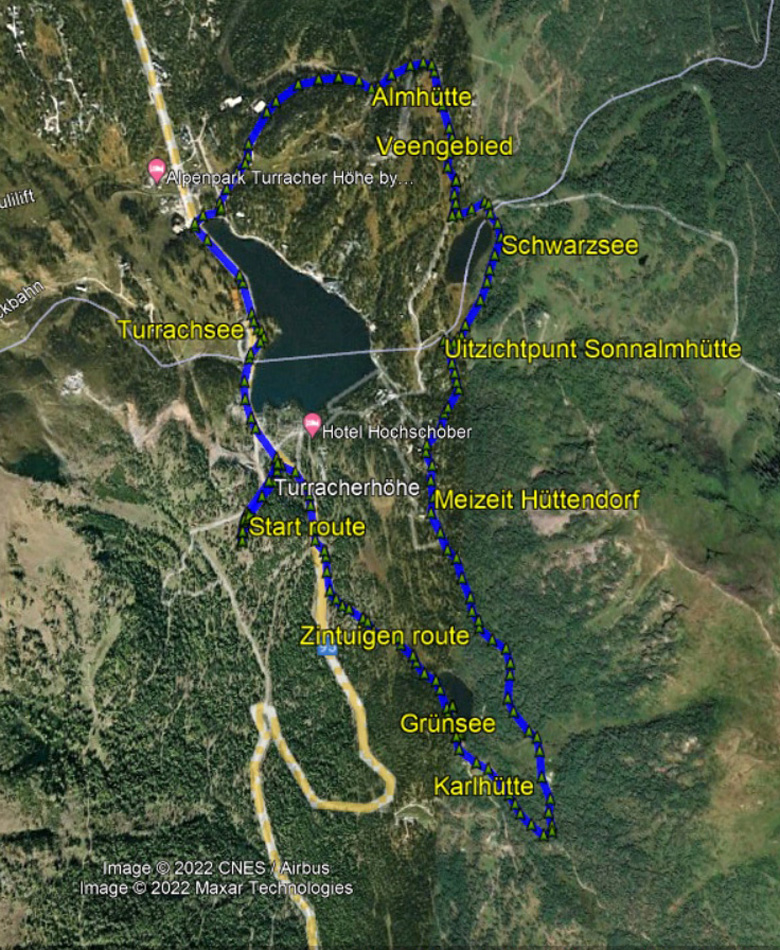 routekaart rondwandeling Turracherhöhe Steiermark