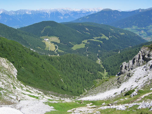 uitgestrekte velden van Alpenrozen en fraaie rotsformaties rondom