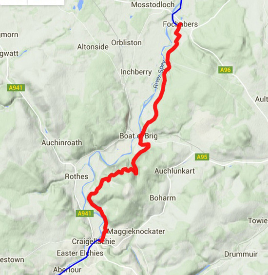 routekaart Speyside Way van Fochabers naar Craigellachie