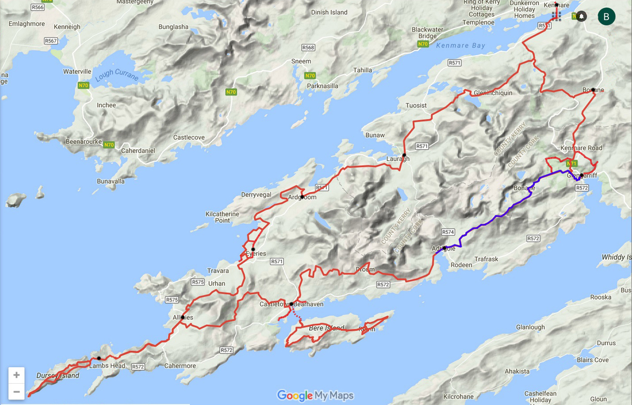 routekaart Beara Way Glengarriff - Adrigole