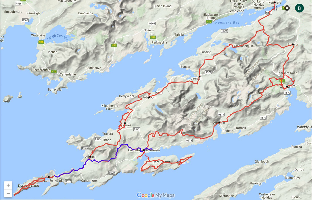 routekaart Beara Way Castletownbere Garinish Dursey